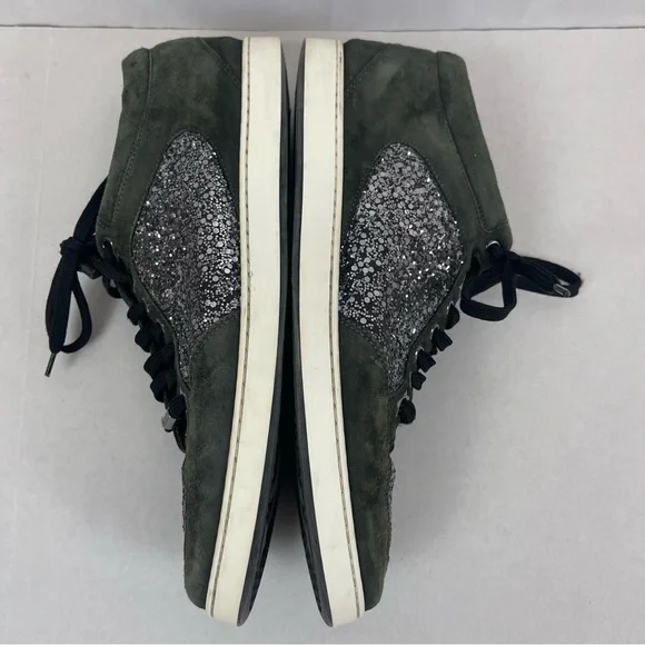 Jimmy Choo Women’s Size 41 Gray Suede & Black Glitter High-Top Sneakers - Picture 6 of 13